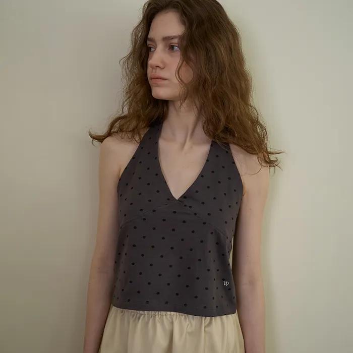 Dot halter neck top_charcoal