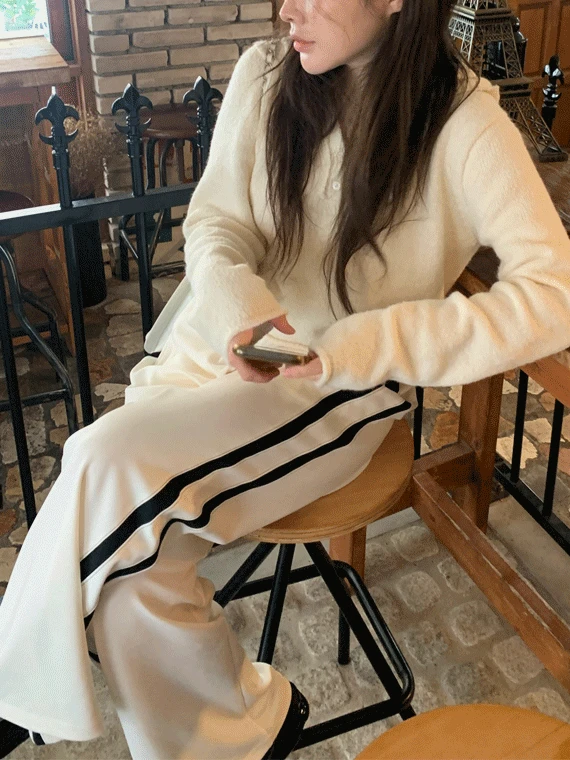 마이 배색 라인 트랙 와이드팬츠 트레이닝