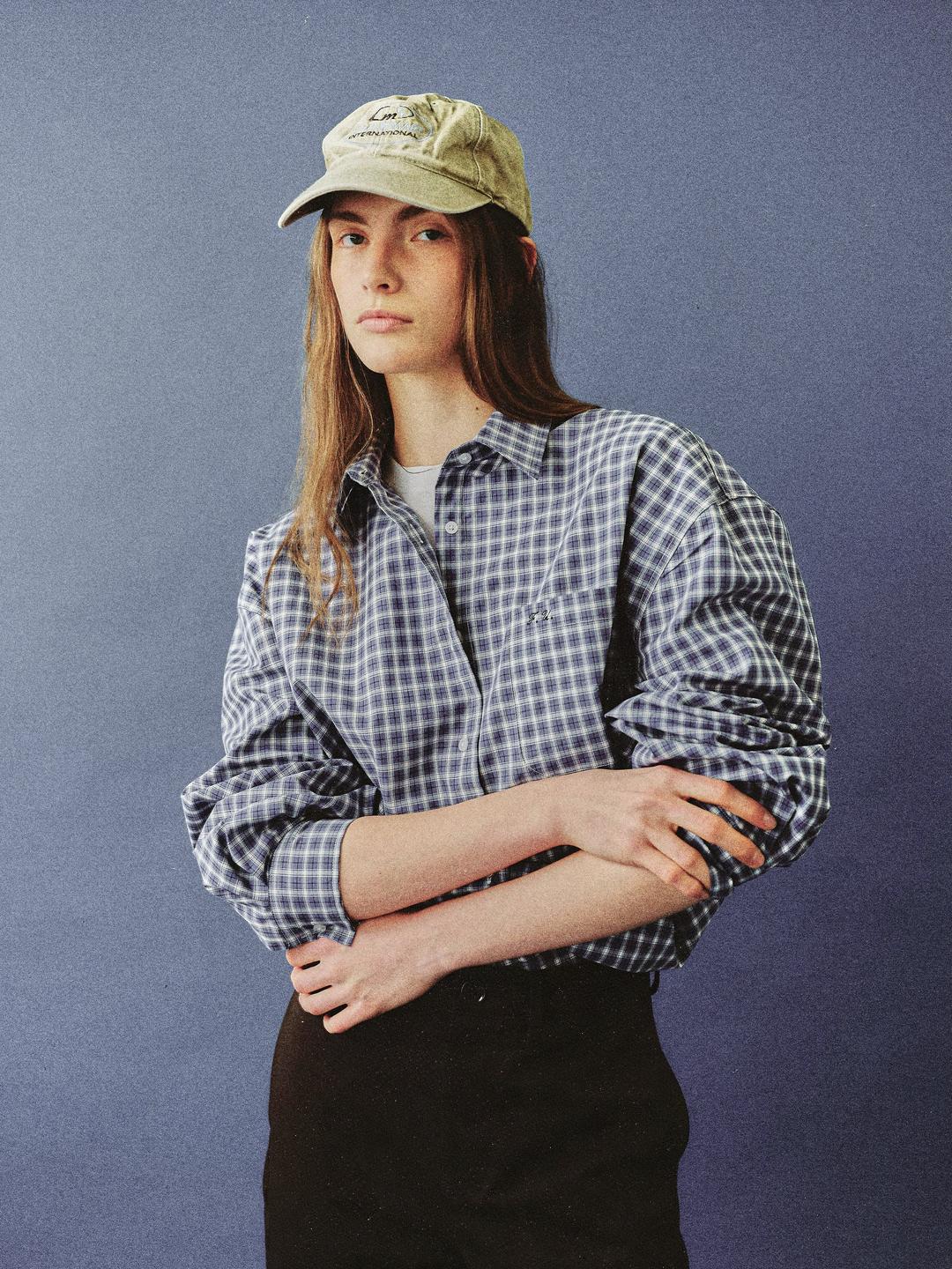 Pocket check shirt ( blue )