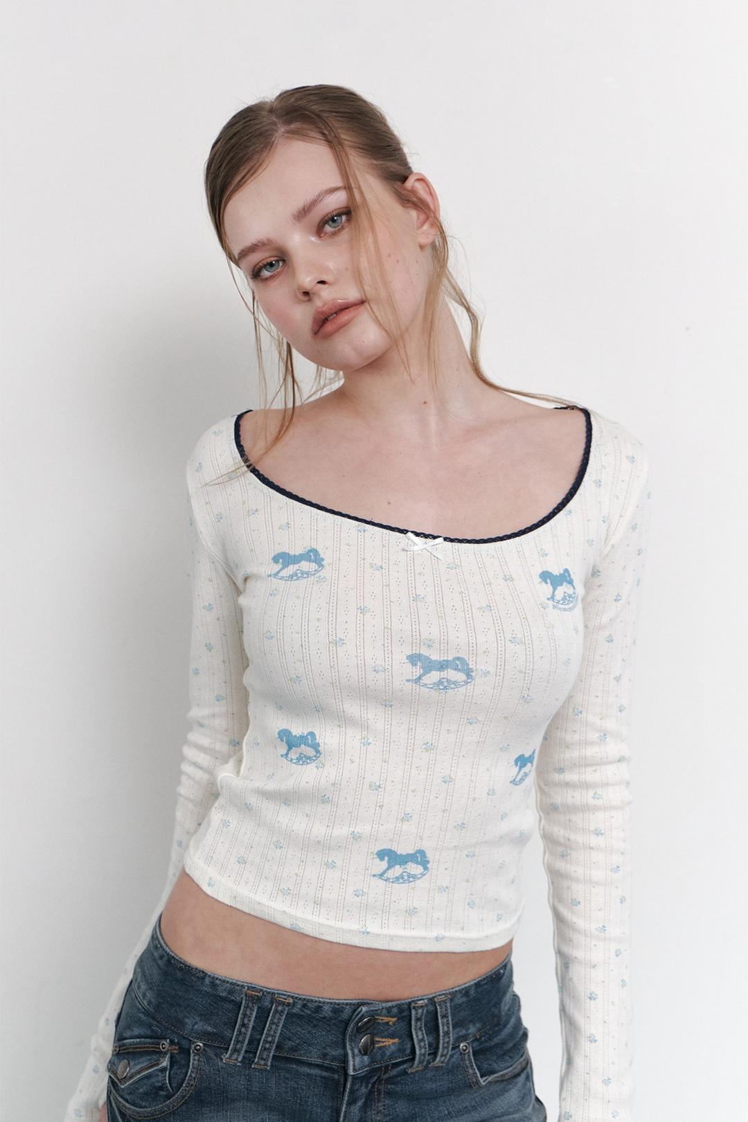 Pony Flower Lace Long Sleeve Top (Lemon)