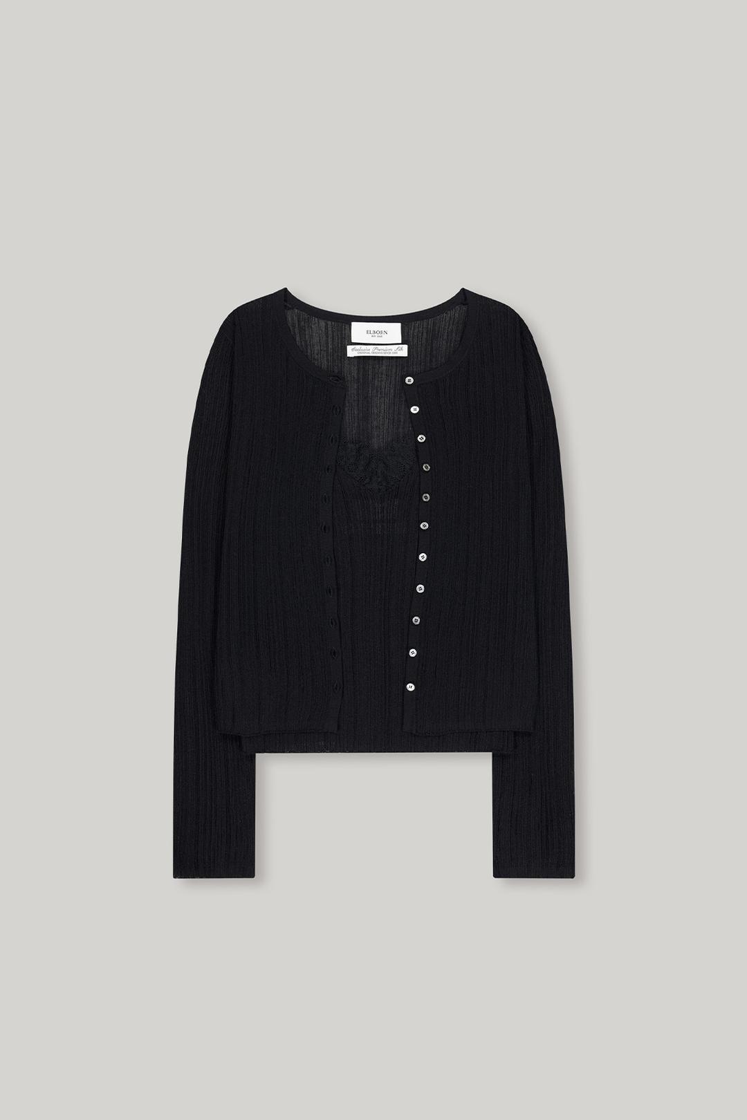2ND / Lace Silk Knit Cardigan Set-up (Black)