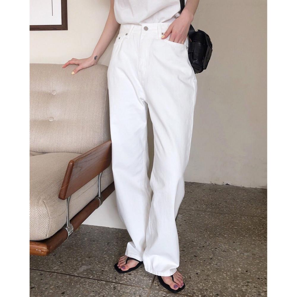 (화이트 당일) 화이트 블랙 코튼 와이드 데님 팬츠 (2colors)