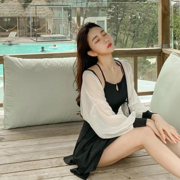 블랙원피스 수영복+커버업가디건SET (2P)