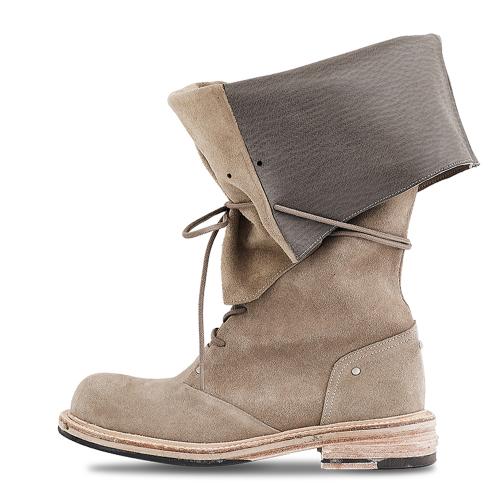 Folded lace-up long boots_Sand