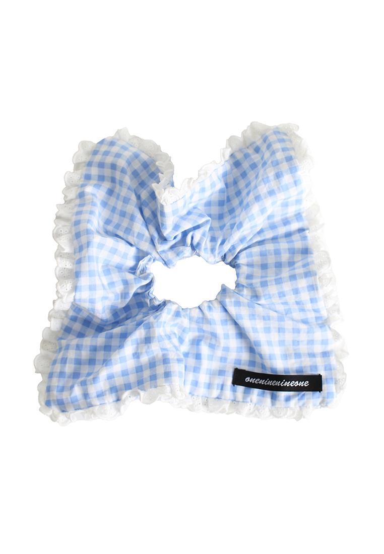 SQUARE LACE SCRUNCHIE_ CHECK SKYBLUE