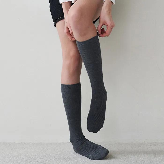 베이직 코튼 니삭스 - 차콜