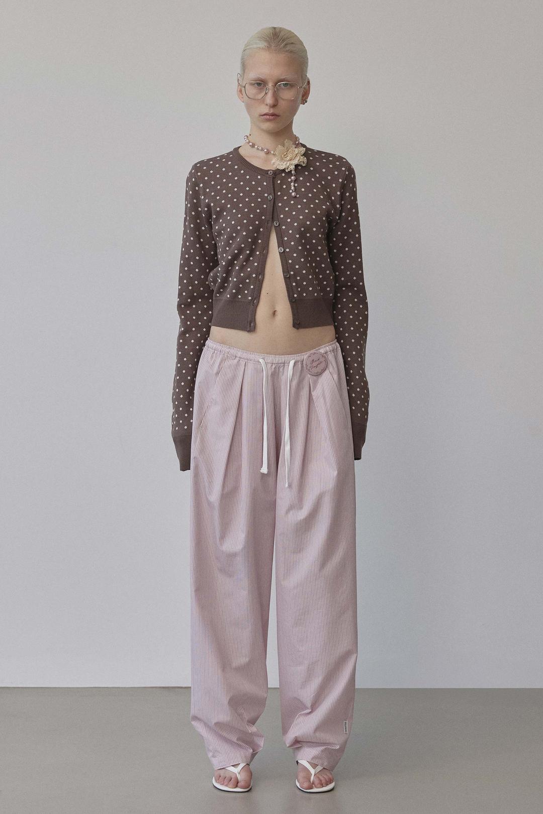 Polka Dot Cardigan Brown/Baby Pink