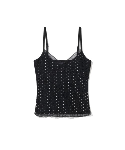 W Polka Dot Lace Trim Sleeveless - Black