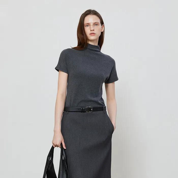 TURTLE NECK HALF SLEEVE T-SHIRTS - CHARCOAL
