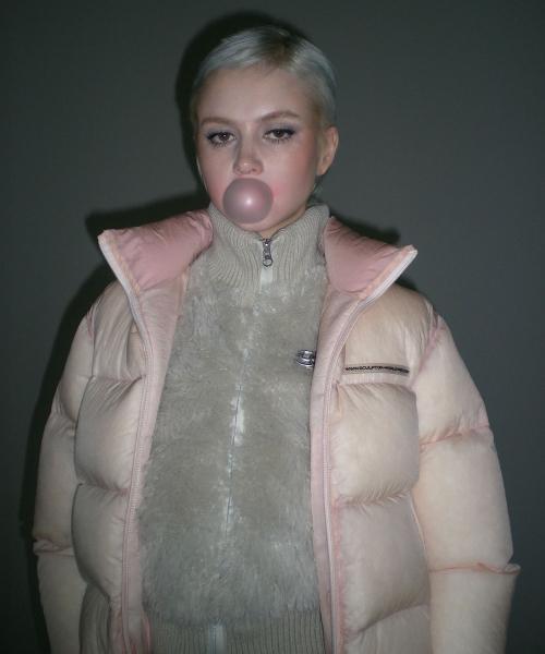 104 Sheer Cropped Puffer Down Peach Pink