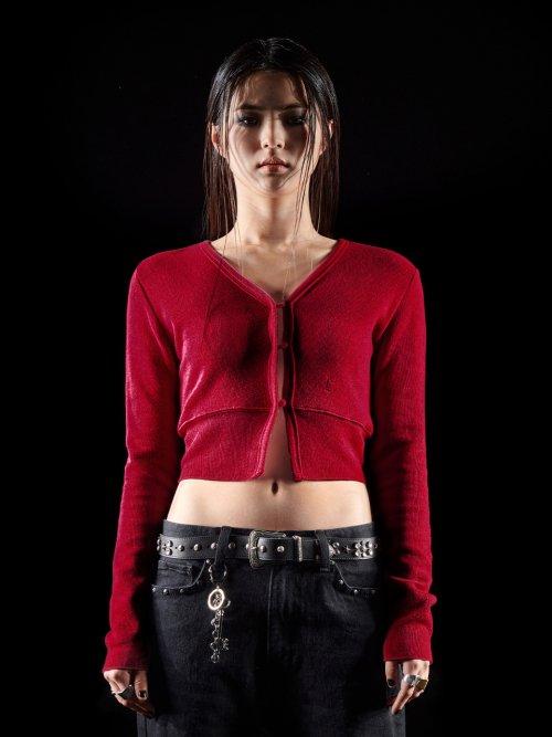 RIB SLIM CARDIGAN RED