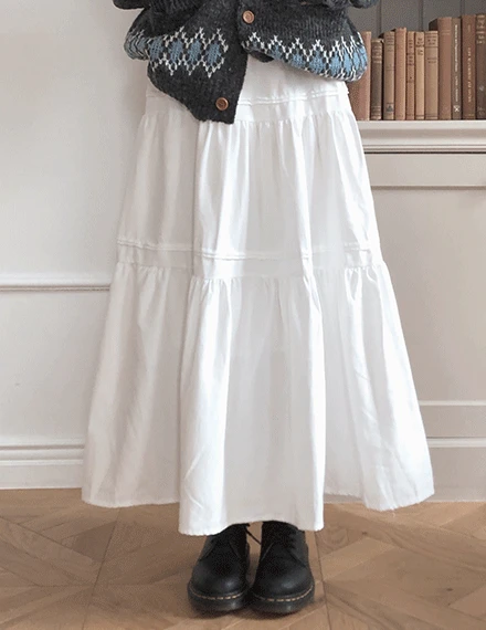 [러블리/안감O] 큐더브 밴딩 스웨이드 캉캉 셔링 롱스커트