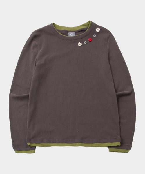 소프트 컬러 스냅 배색 레이어드 슬림핏 슬리브리스 티셔츠 [차콜]