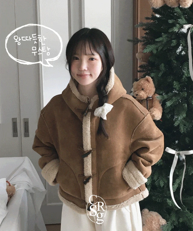 [양털안감/핏보장] 떡볶이 후드 숏 무스탕 자켓