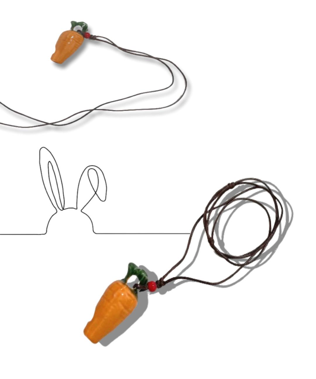 히피와이 carrot necklace 당근 목걸이 도자기 호루라기 키치 빈티지 끈 줄