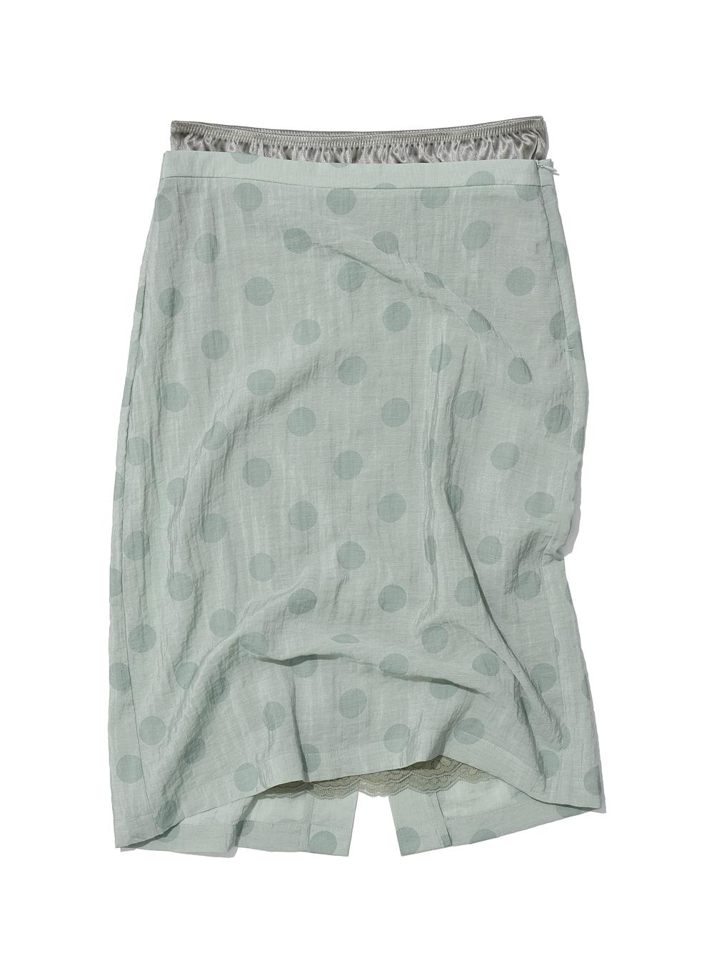 [WOMEN] 2 IN 1 DOT PRINTED SHEER MIDI SKIRT_MINT GREY