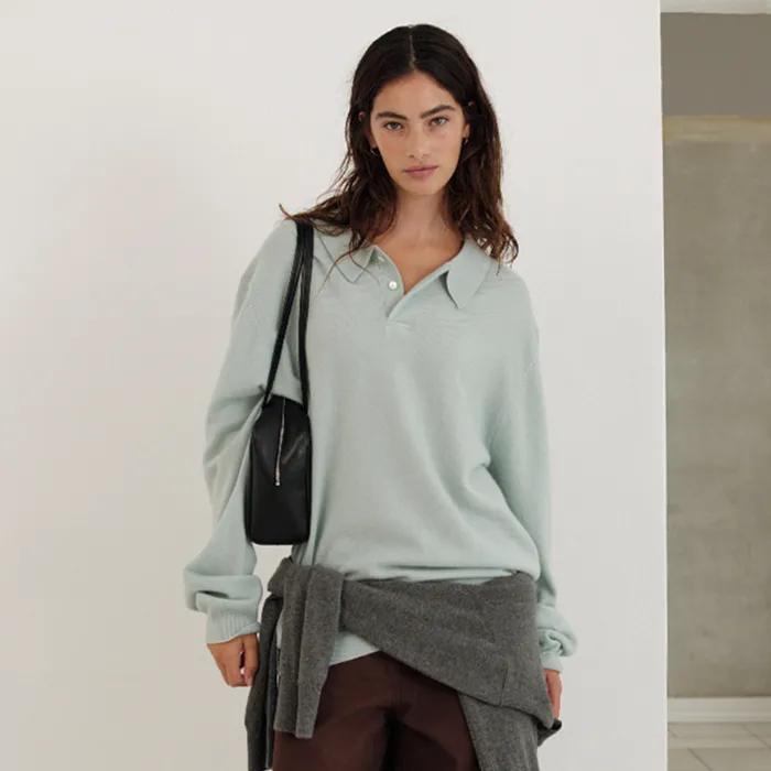 Oversized Cashmere Wimblyn Knit Polo Shirt_Mint