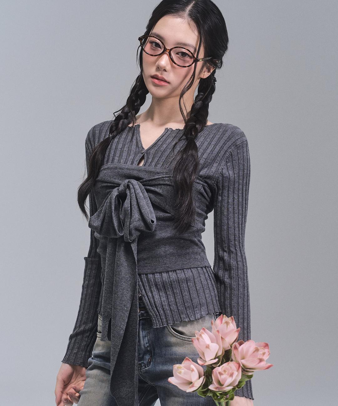 셀리나 버튼 뷔스티에 니트 세트 [CHARCOAL]