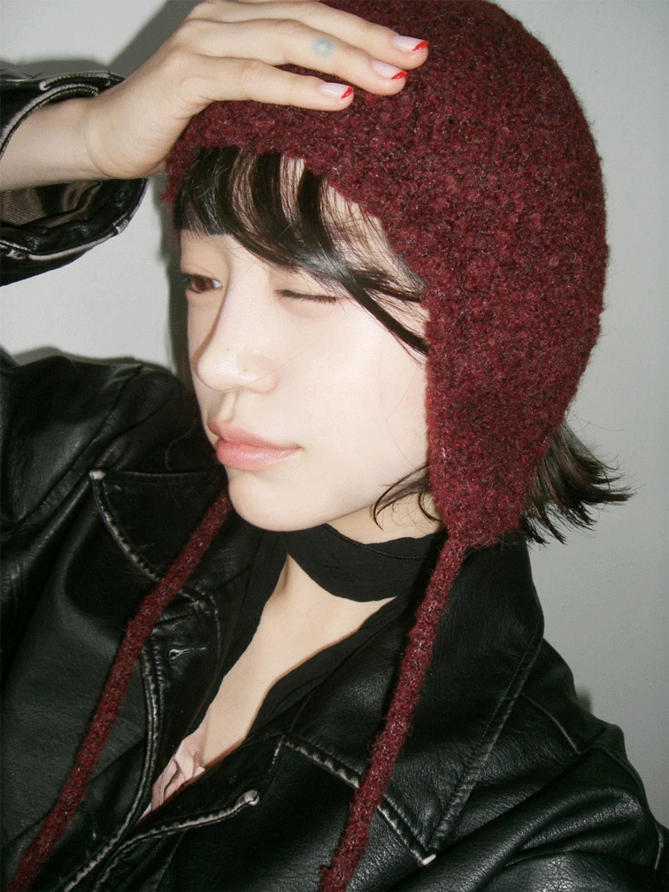 [9hope] earplug knit hat (burgundy)