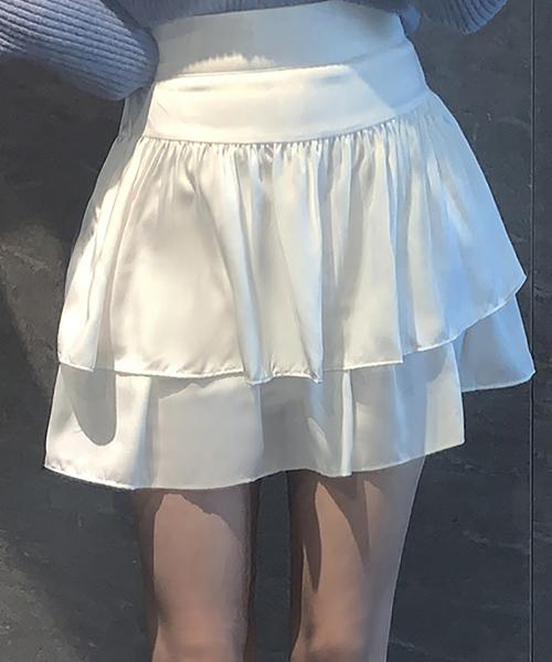 세컨드세컨 [봄신상🌷] 디어 샤틴 캉캉 미니 스커트 (속바지안감) [4계절용/새틴/프릴]