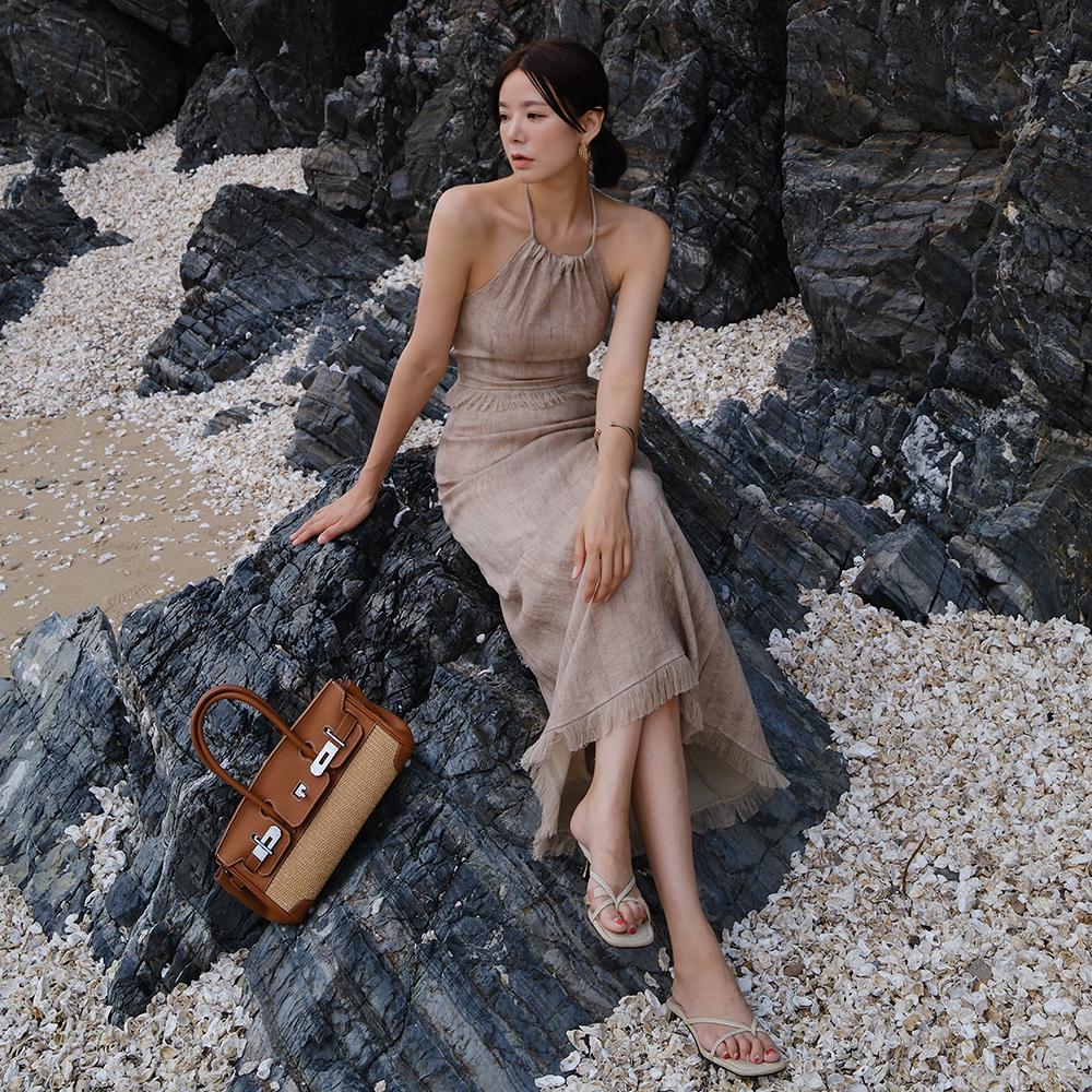 린넨 프린지 홀터탑 + 스커트 셋업 ST021