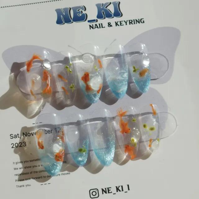 🔥주문 폭주🔥금붕어 네일팁 수제네일팁 여름 휴양지 네일