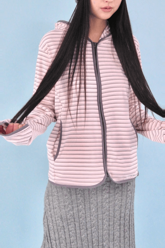 milky stripe zip-up (4color)