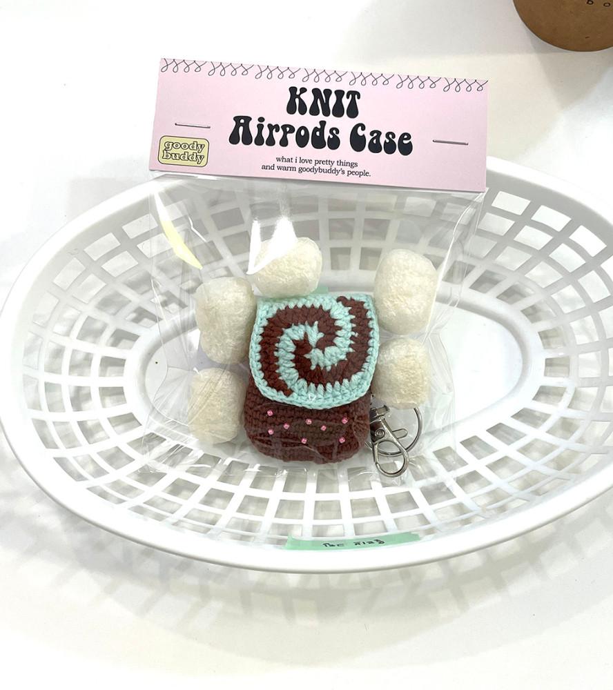 구디버디, 민트 롤케익 핸드메이드 뜨개 니트 에어팟케이스