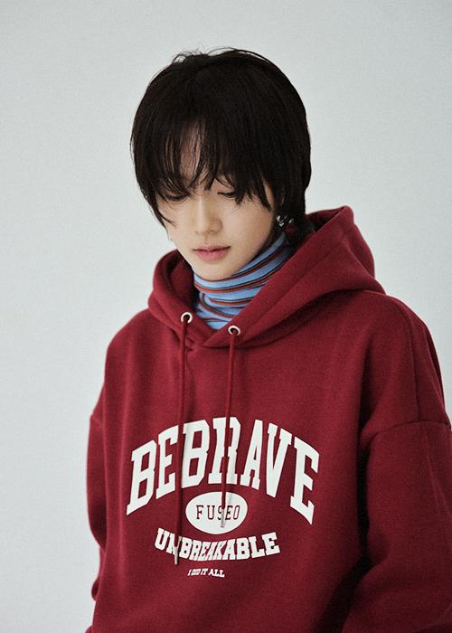 [기모] Be brave 오버핏 후드 / burgundy
