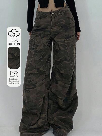 Dazy Tall 여성 플러스플러스 사이즈 카모 프린트 루즈핏 유틸리티 카고 팬츠/청바지