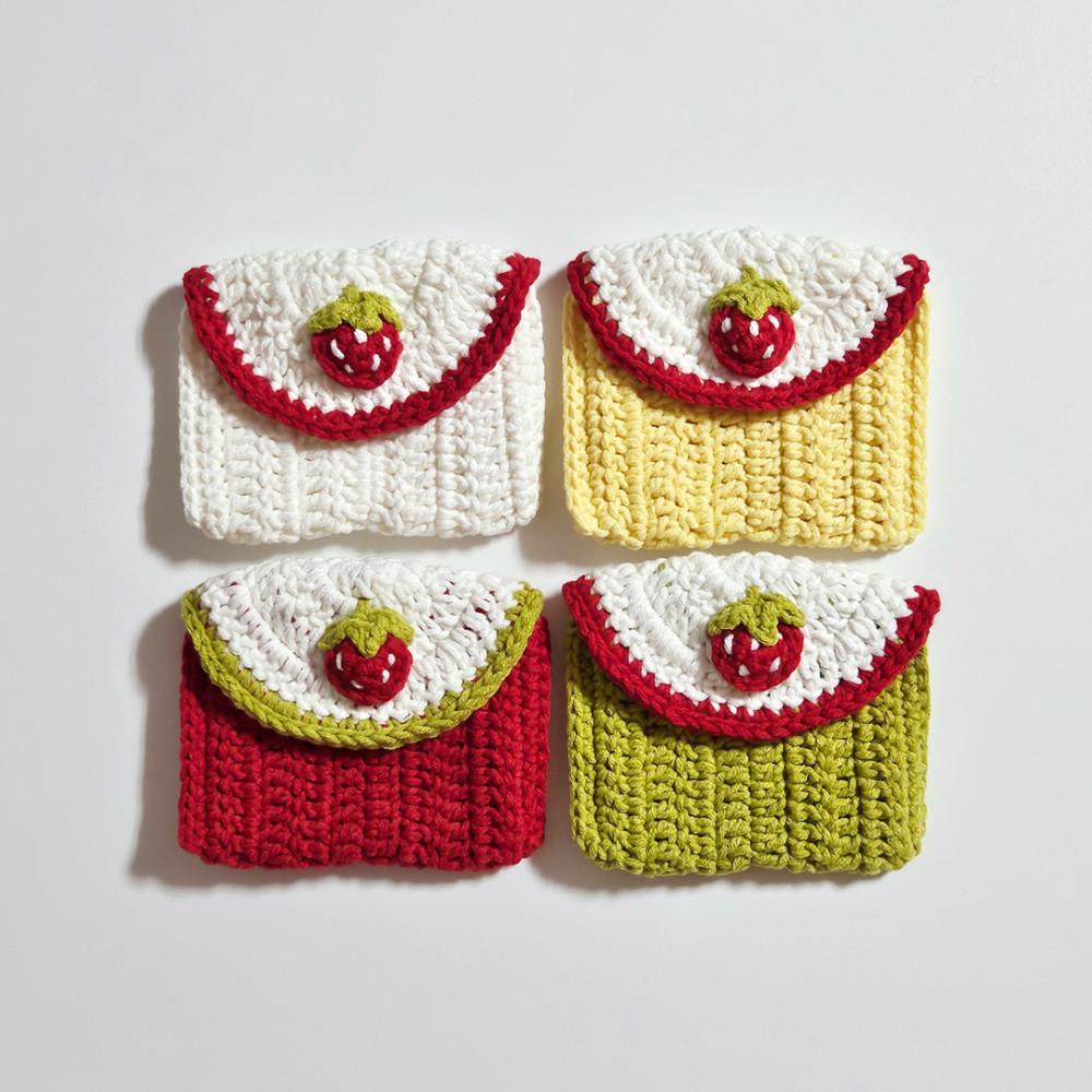 [DIY] 딸기 라인 지갑 코바늘 뜨개 키트(도안,영상 포함) 해피코튼 핸드메이드 패키지