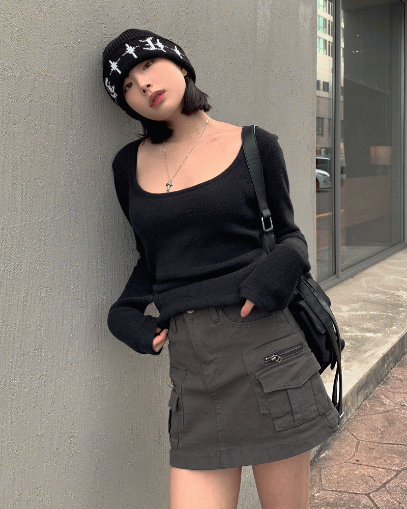 피넛 코튼 카고 스커트