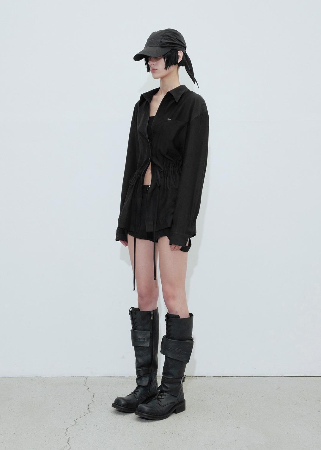 2WAY ZIP-UP SHIRT, BLACK