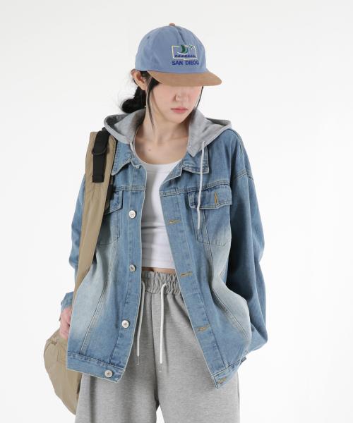 여자 후드분리 오버핏워싱 데님자켓