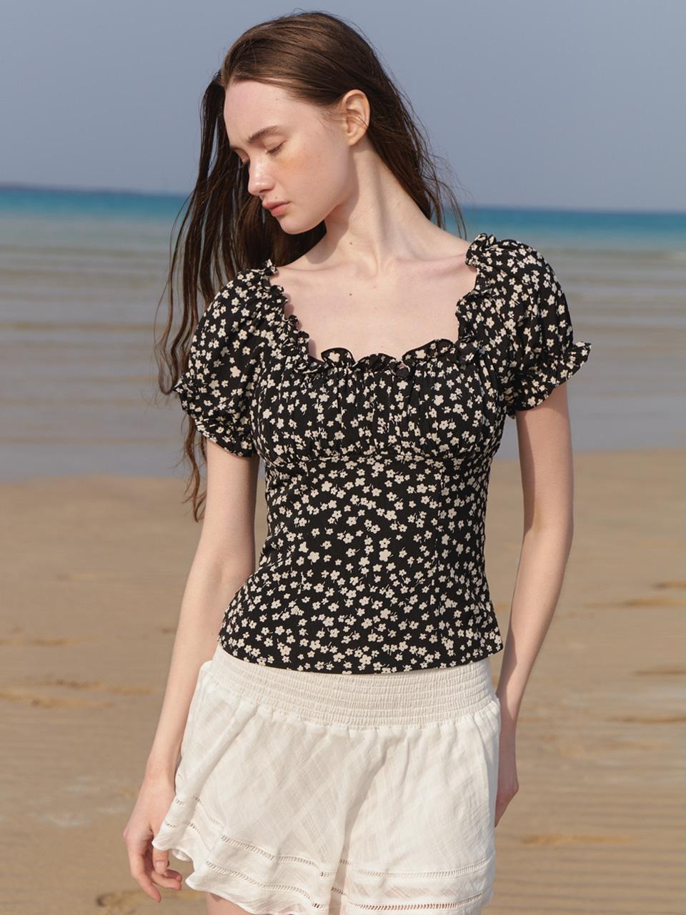A FLOWER FRILL BLOUSE_BLACK