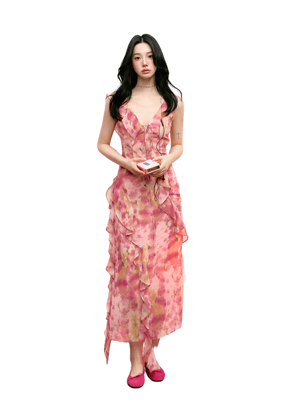 LLDC 'Red Balloon' French Style Asymmetric Ruffle Floral Printed Long Dress