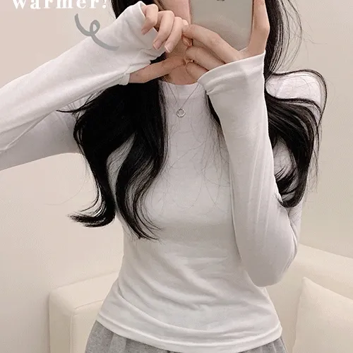 [속기모!] 워머 여리핏 속기모 라운드 티셔츠 (4color)