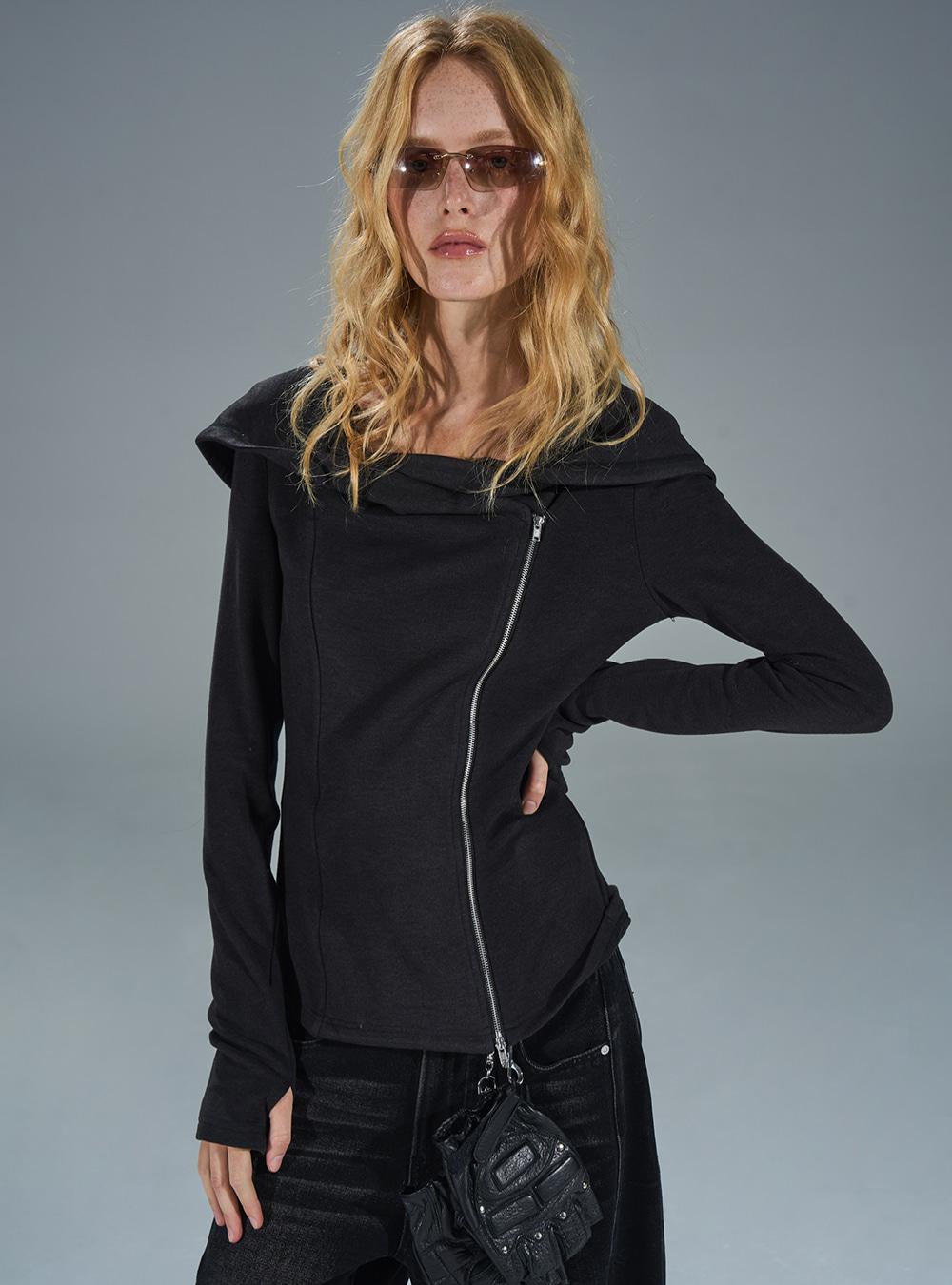 Silky Texture Drape Zip-Up Jacket (2color)