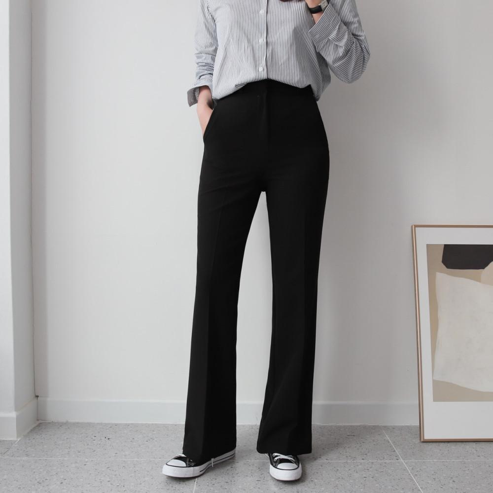 하이웨스트 세미 와이드 부츠컷 여성 슬랙스 팬츠 봄 일자 롱 스판 정장 나팔 통바지