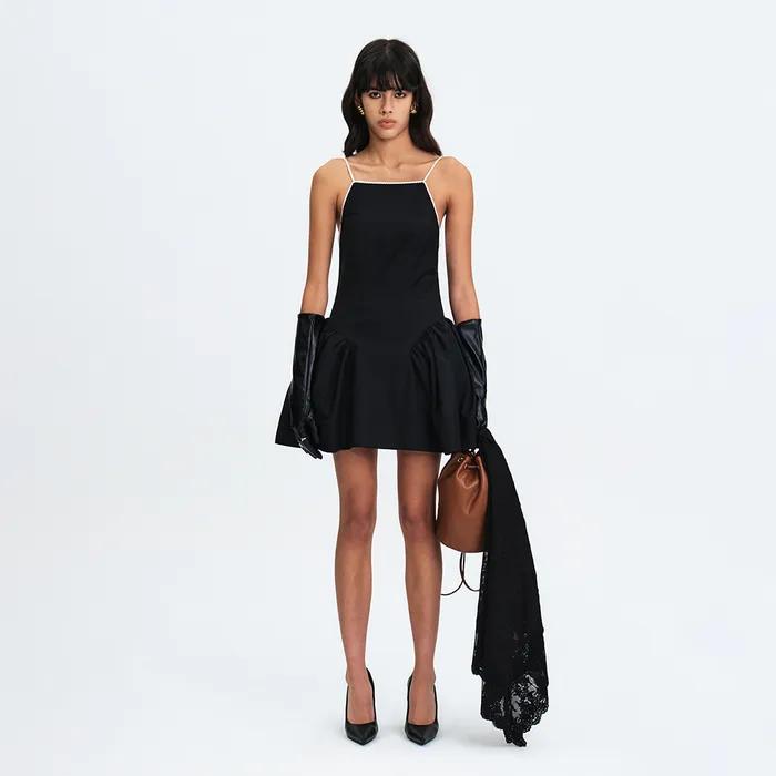 STRAPPY MINI DRESS WITH BRA STRAP - BLACK AND WHITE