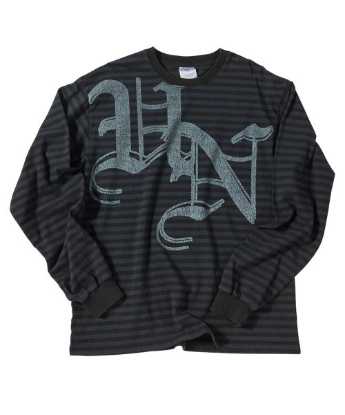 언타이틀 비기닝 스트라이프 빅 로고 설파 다이 롱 슬리브 페이디드 블랙