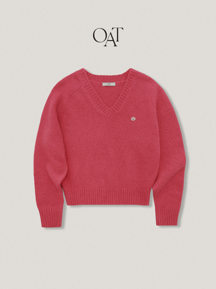 [OAT/1천장돌파] Angora Nut Logo V Knit - Vivid pink
