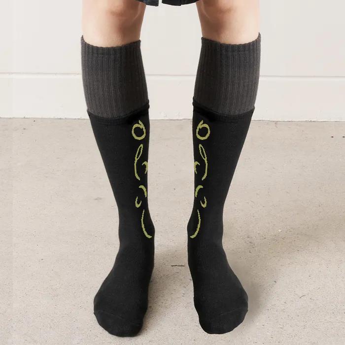 Layered Motif Ribbed Socks, Blackout