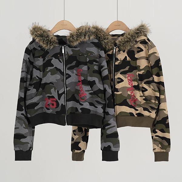 [44~77/2컬러] 레이지 기모 카모 퍼 후드점퍼 기모안감 카모집업 후드집업 퍼후드 기모아우터 카모점퍼