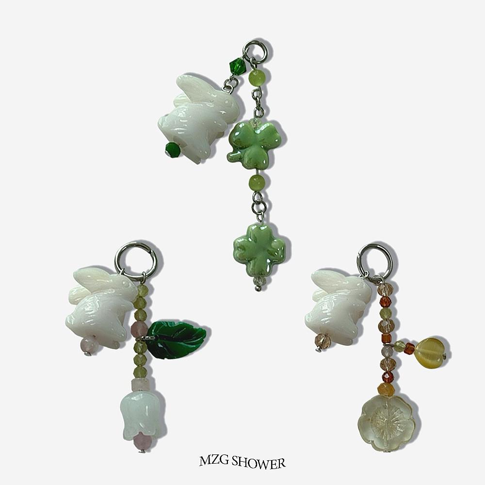 귀여운 핸드폰줄 토끼 네잎클로버 꽃 원석 열쇠고리