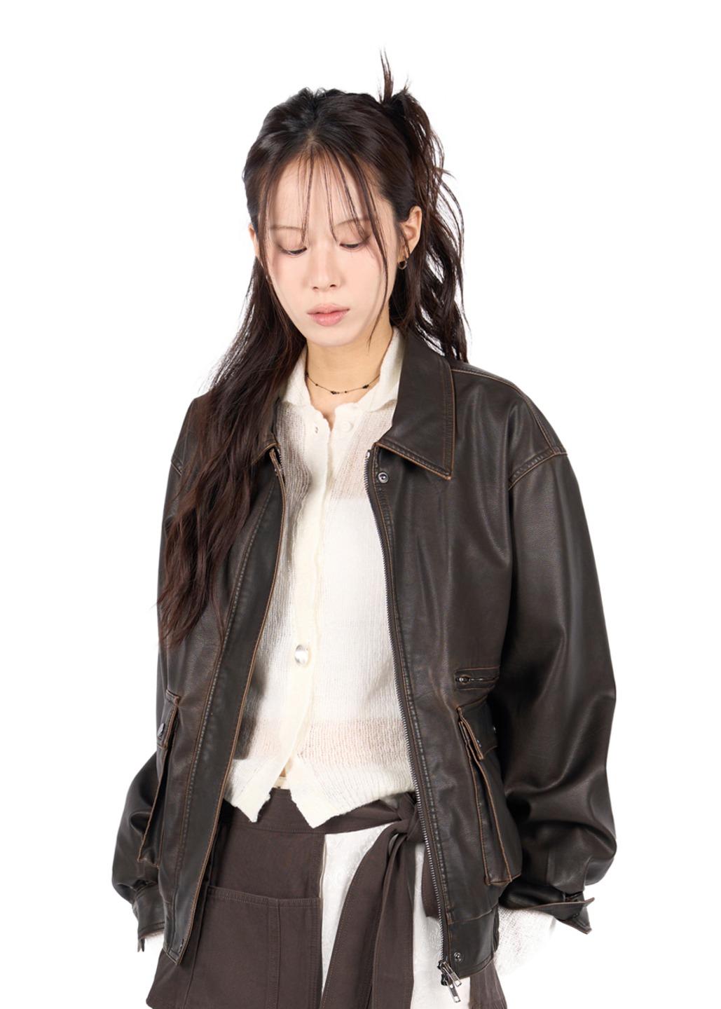릿킴 FADE WASHED LEATER JACKET