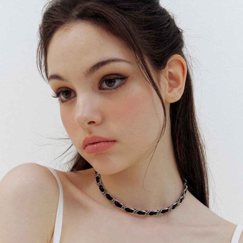 silver leather chain choker