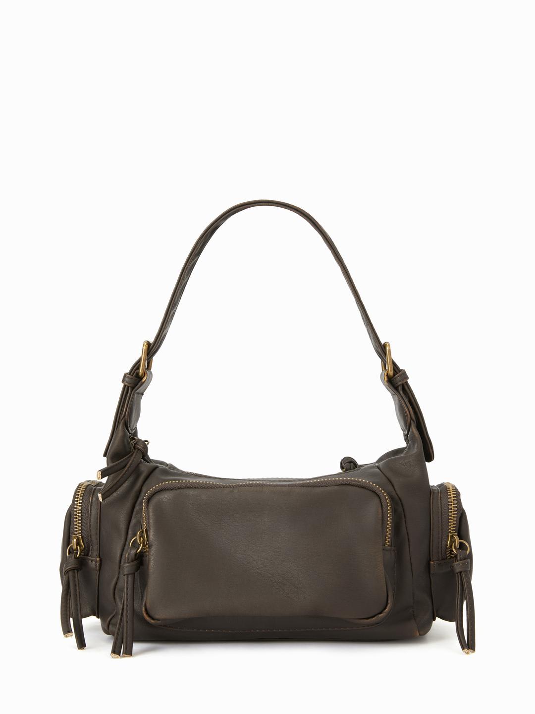 DISTRESSED FAUX LEATHER SHOULDER BAG