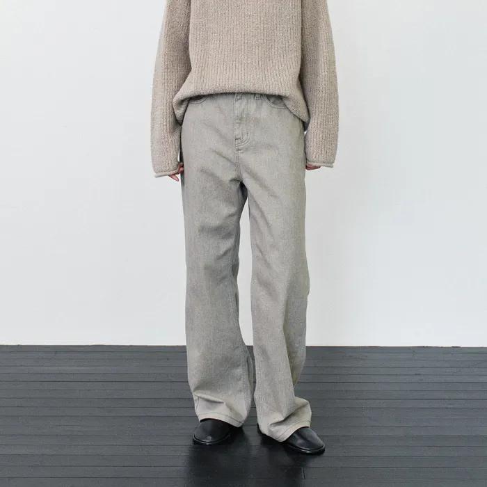 SEMI WIDE FIT WASHED DENIM PANTS - BROWN