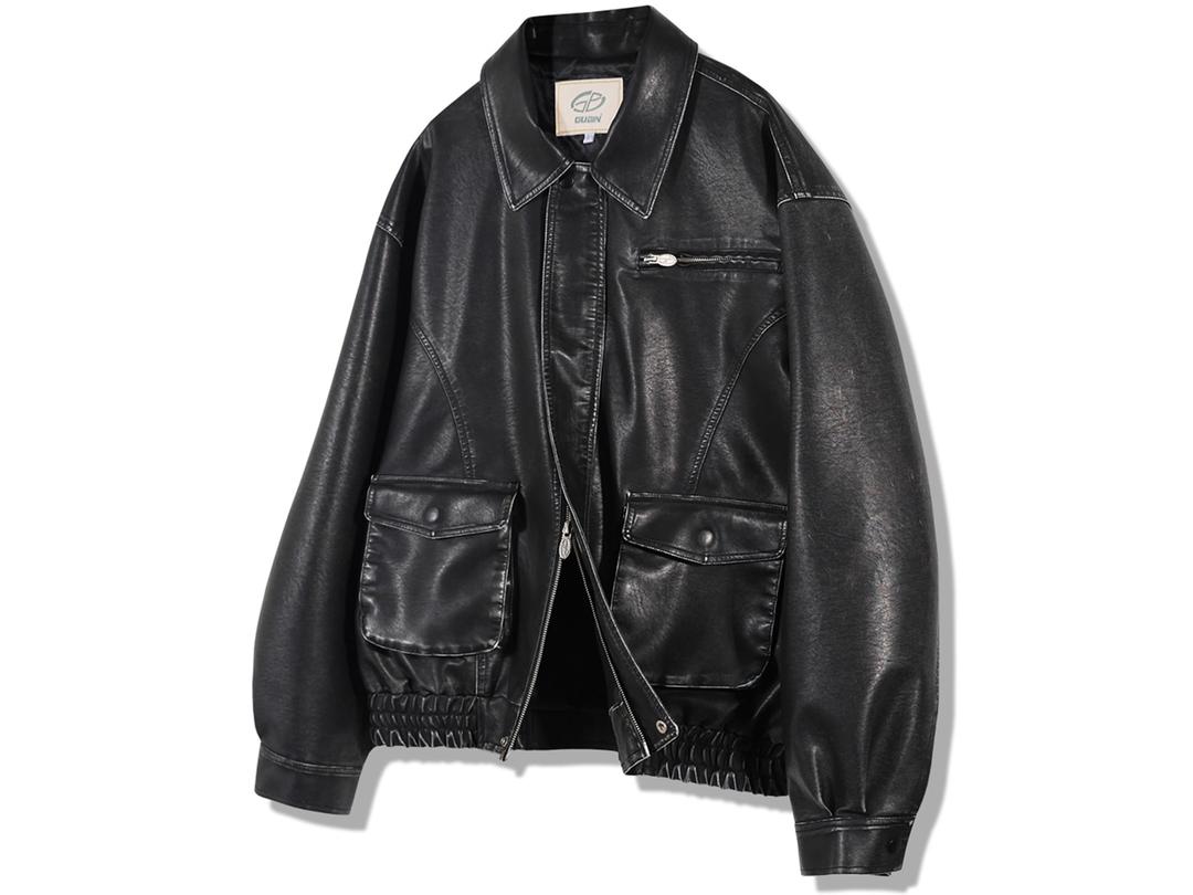 비건레더 포켓 블루종 - 블랙